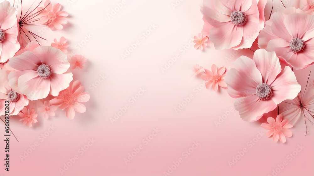 A pink floral background with blooming flowers