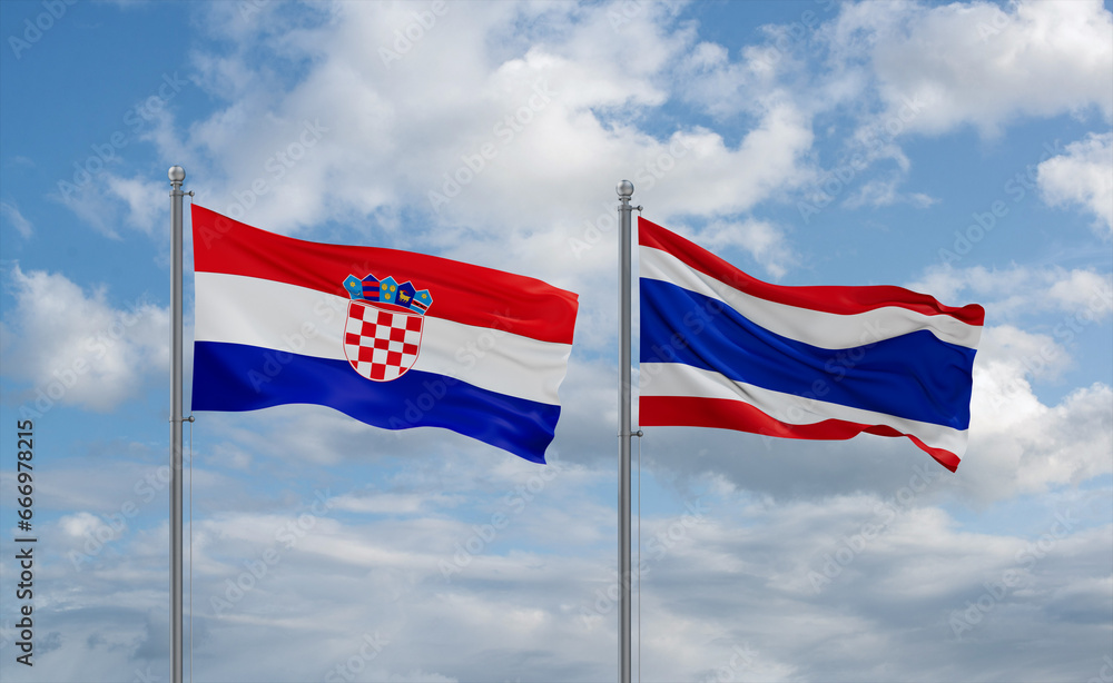 Thailand and Croatia flags, country relationship concept