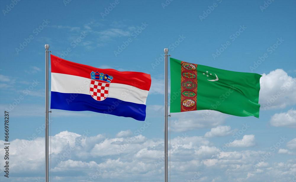 Turkmenistan and Croatia flags, country relationship concept Turkmenistan and Croatia flags, country relationship concept