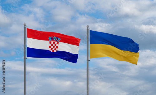 Konstfotografi Ukraine and Croatia flags, country relationship concept