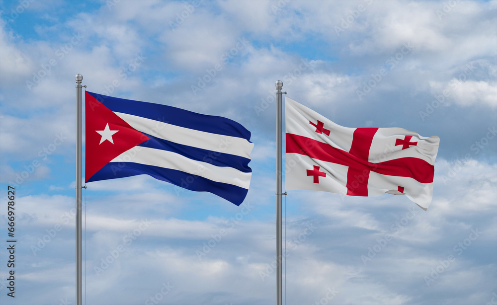 Georgia and Cuba flags, country relationship concept