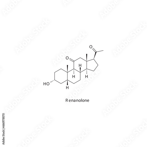 Renanolone  flat skeletal molecular structure Neurosteroid drug used in Sedation (Hypnotic, sedative agent) treatment. Vector illustration scientific diagram.