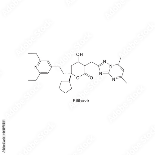 Filibuvir  flat skeletal molecular structure Protease inhibitor antivral, NS5B drug used in Hepatitis C treatment. Vector illustration scientific diagram.