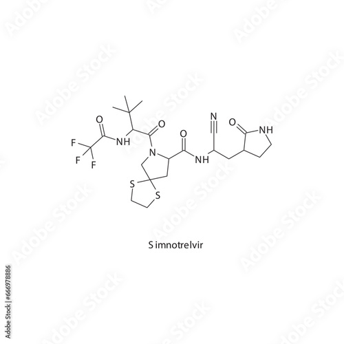 Simnotrelvir flat skeletal molecular structure Protease inhibitor antivral, 3CL drug used in COVID 19 treatment. Vector illustration scientific diagram.