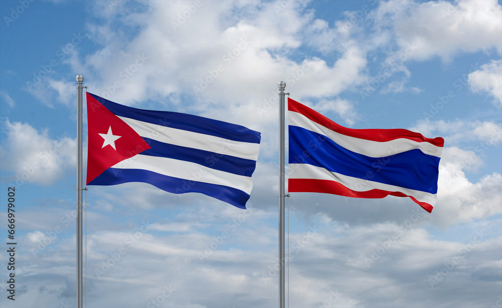 Thailand and Cuba flags, country relationship concept