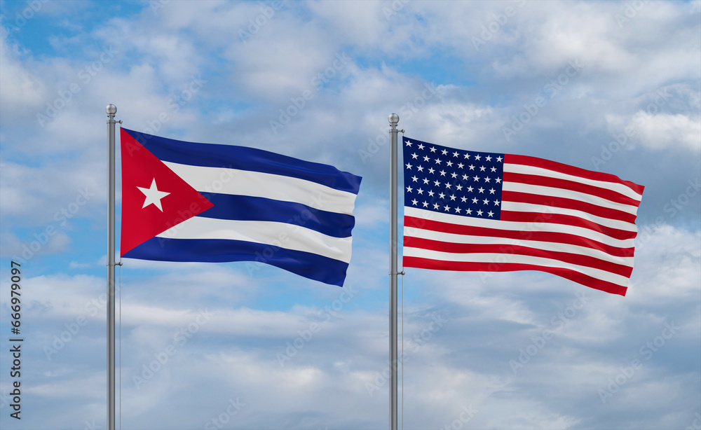 USA and Cuba flags, country relationship concepts