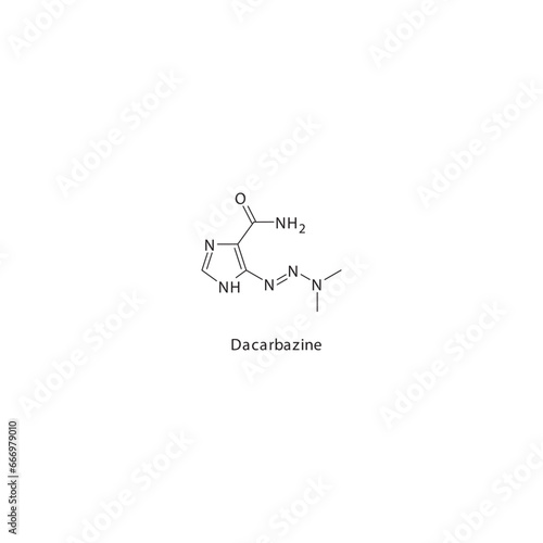Dacarbazine flat skeletal molecular structure DNA Replication Inhibitor drug used in Metastatic melanoma treatment. Vector illustration scientific diagram.