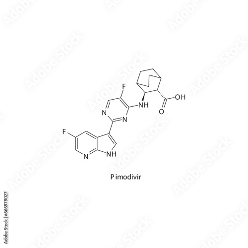 Pimodivir  flat skeletal molecular structure Anti influenza antiviral drug used in Influenza treatment. Vector illustration scientific diagram.