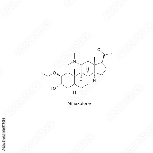 Minaxolone  flat skeletal molecular structure Neurosteroid drug used in Sedation (Hypnotic, sedative agent) treatment. Vector illustration scientific diagram.