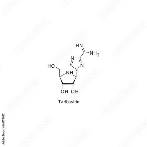 Taribavirin flat skeletal molecular structure RNA polymerase inhibitor antiviral drug used in Hepatitis C treatment. Vector illustration scientific diagram.