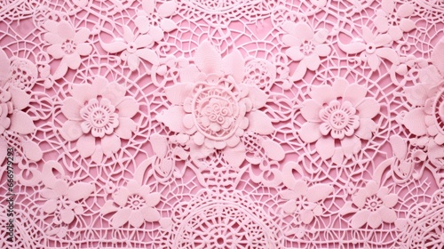 A lacey patterned pink background with intricate lace motifs