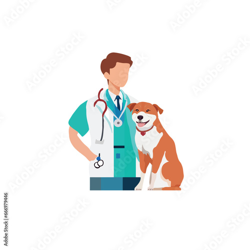 Flat Character a veterinarian with a dog