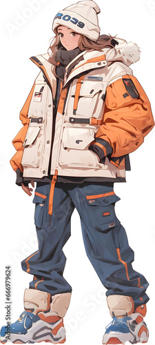 Winter outfit in anime style isolated on transparent 