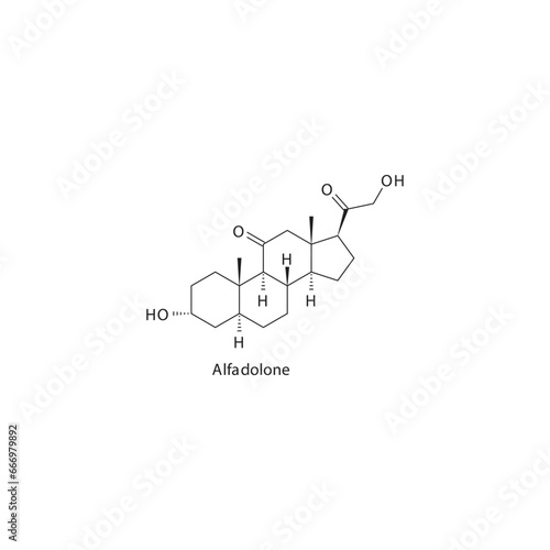 Alfadolone  flat skeletal molecular structure Neurosteroid drug used in Sedation (Hypnotic, sedative agent) treatment. Vector illustration scientific diagram.