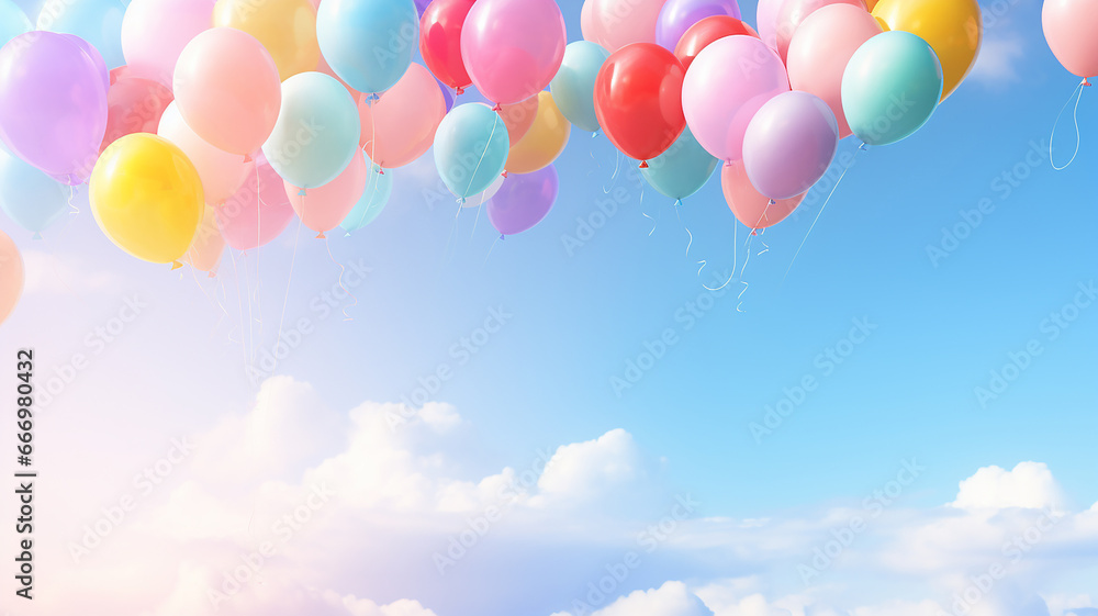 Colorful balloons on sky in summer holidays