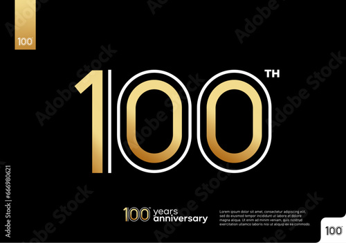 Golden 100th anniversary celebration logotype on black background