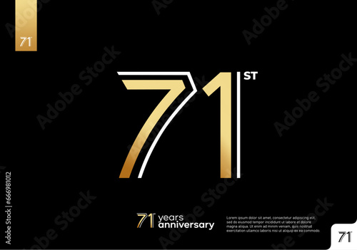 Golden 71st anniversary celebration logotype on black background photo