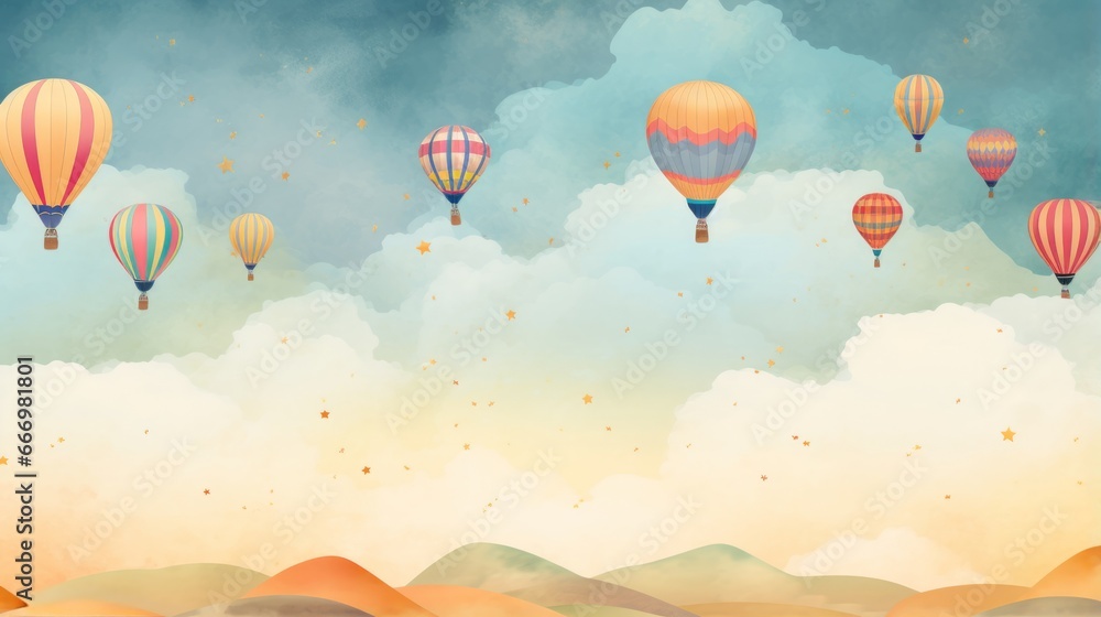 Obraz premium A border of whimsical hot air balloons in the sky
