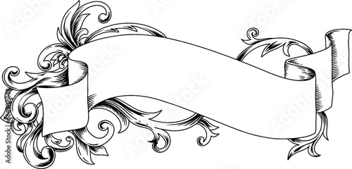 black and white flag with ornamental element for wedding or invitation card

