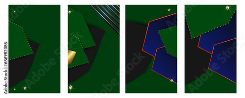 Set cards Christmas gold design dark green fir color backgrounds abstract shiny color golden. Elegant holiday design for web, print, printing, book publishing