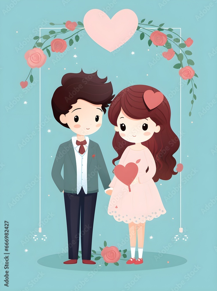 greeting card for Valentine's Day, Family Day, love, family and good relationship, heart. boy and girl illustration greeting card for Valentine's Day, Family Day, love, family and good relationship, heart. boy and girl illustration