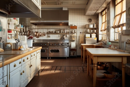 Restaurant kitchen interior without people. AI generative