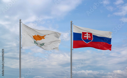 Slovakia and Cyprus flags, country relationship concept