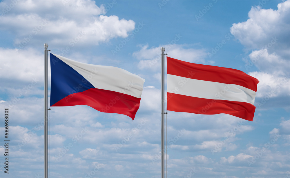 Austria and Czech flags, country relationship concept