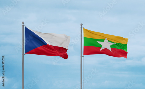 Myanmar and Czech flags, country relationship concept