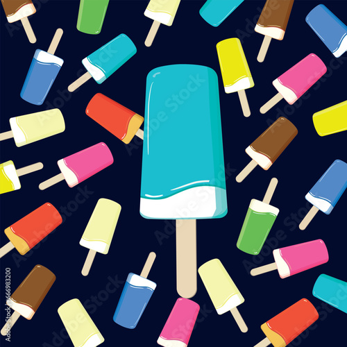 ice on a stick - hot summer vector illustration on blue