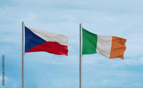 Ireland and Czech flags, country relationship concept