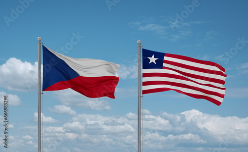 Liberia and Czech flags, country relationship concept