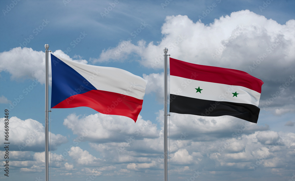 Syrian and Czech flags, country relationship concept Syrian and Czech flags, country relationship concept