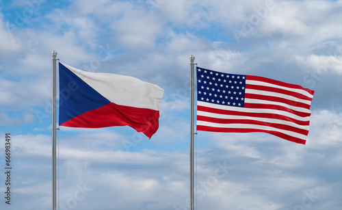 USA and Czech flags, country relationship concepts