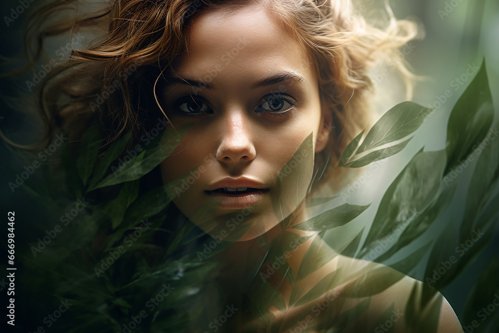 Portrait of a girl among the leaves