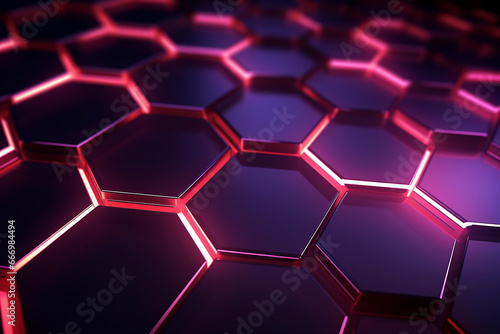 A background with neon lights created from hexagons