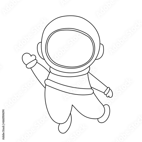 Interstellar Journey Spaceman and Cosmic Adventure in Line Illustration
