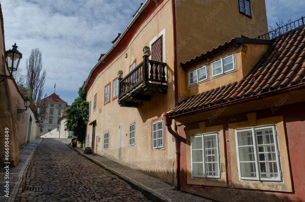 Naklejka premium Novy Svet, a historical colorful street of Hradcany in Prague, the Czech Republic