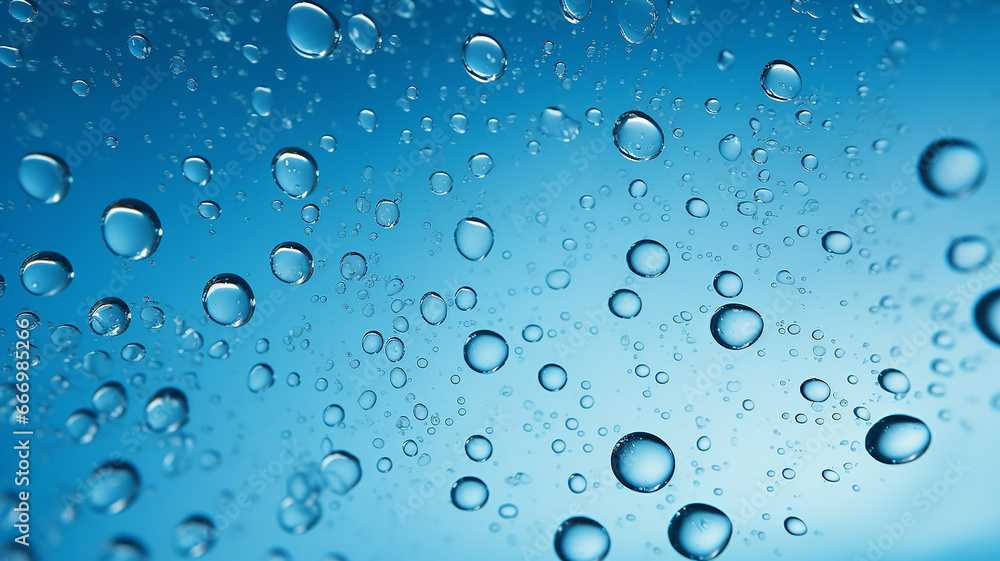 Water droplets on blue background