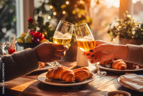 Couple enjoying brunch or breakfast on New Year's Day