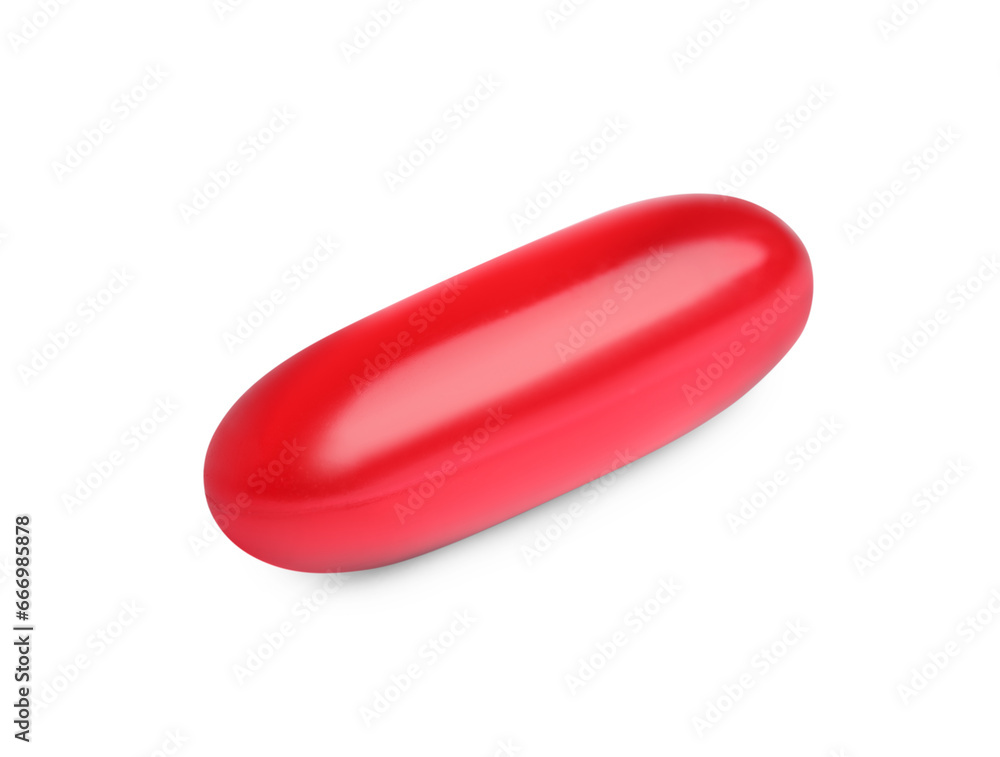 One red pill isolated on white. Medicinal treatment One red pill isolated on white. Medicinal treatment