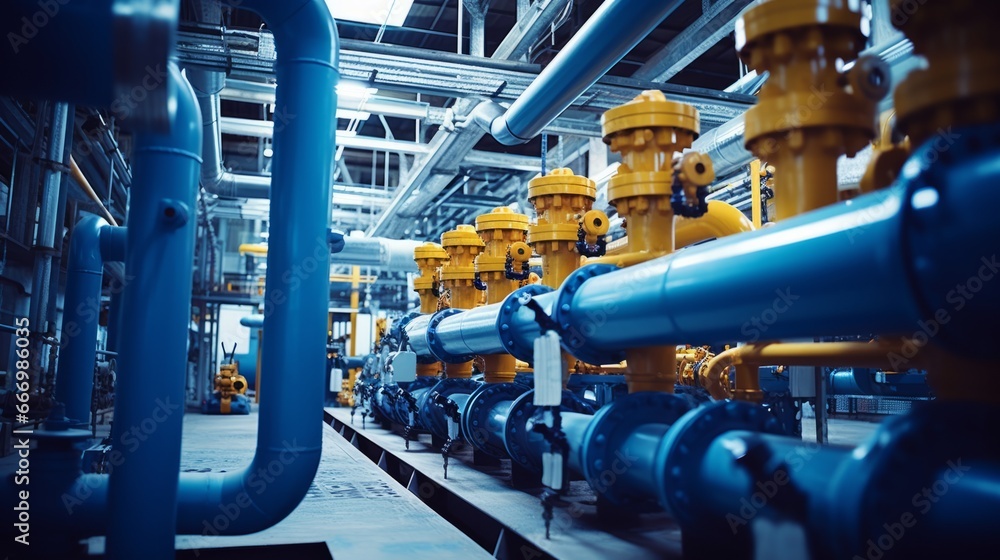 Industrial pipes and valves in a power plant Industrial pipes and valves in a power plant