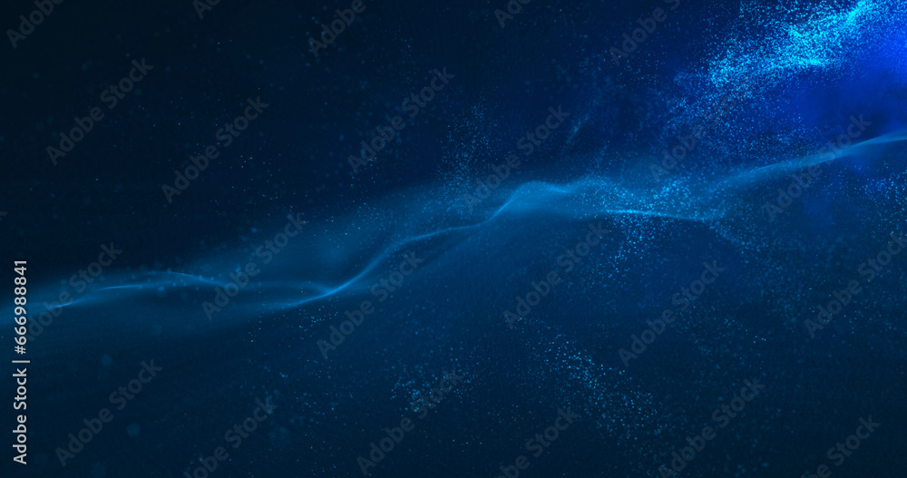 Fototapeta premium Snow driven by strong winds over rapidly growing snowdrifts. Christmas snowstorm. Bokeh particles. 3D render.