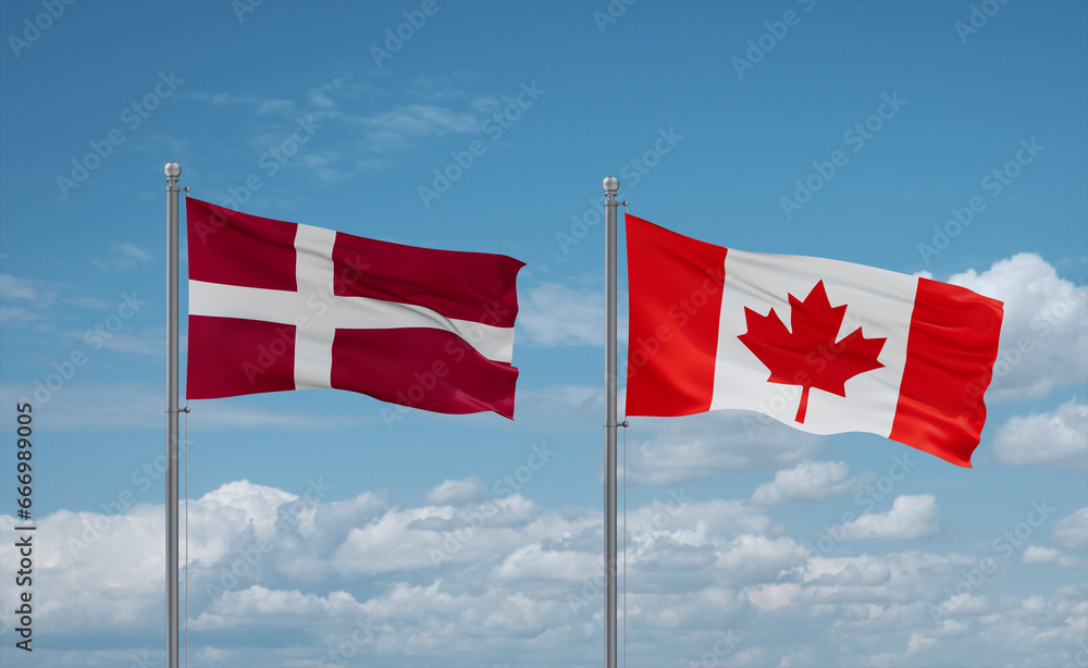 Canada and Denmark flags, country relationship concept