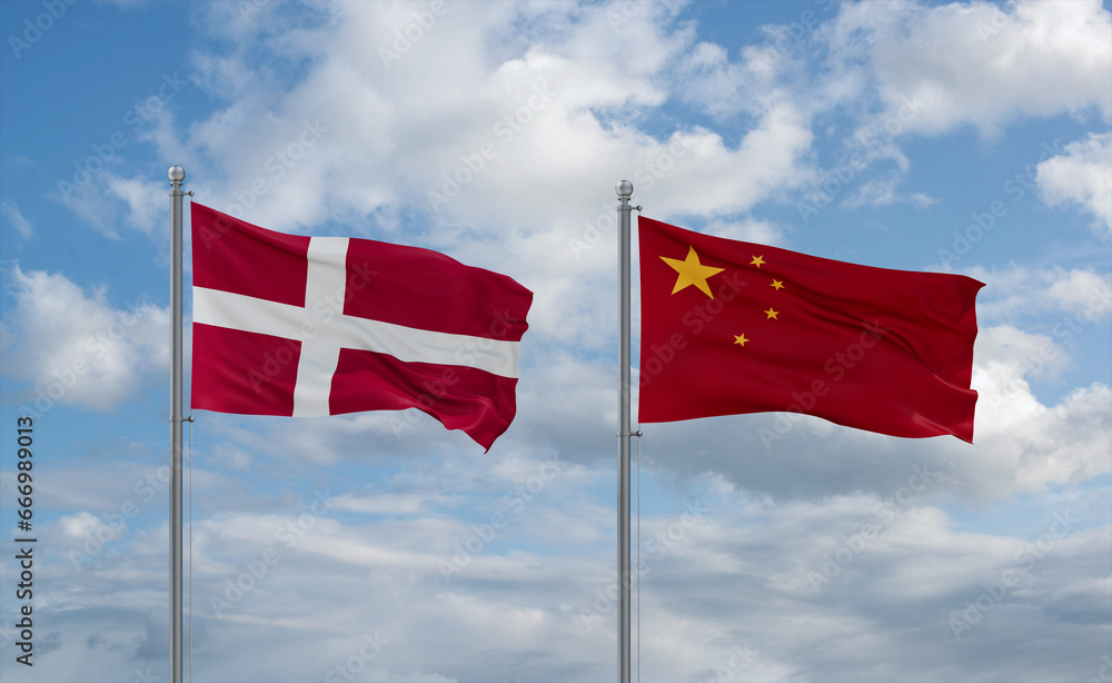 China and Denmark flags, country relationship concept China and Denmark flags, country relationship concept