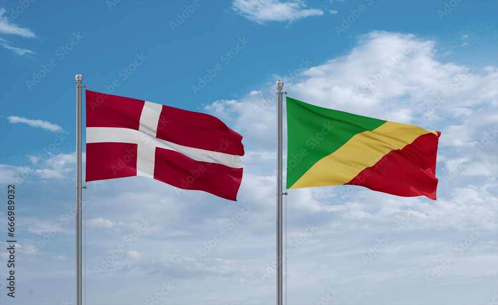 Congo and Denmark flags, country relationship concept Congo and Denmark flags, country relationship concept