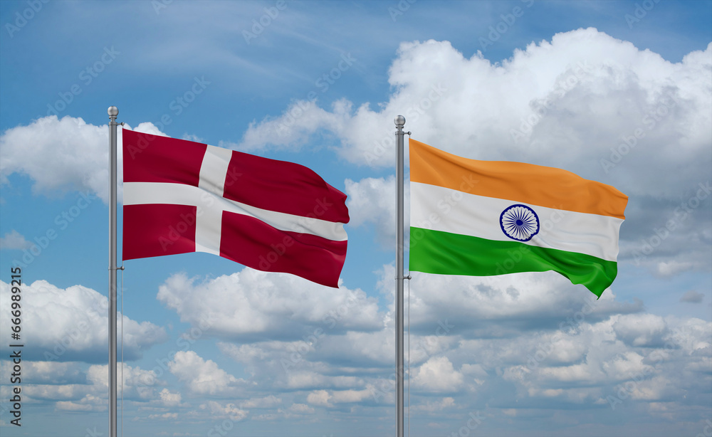 India and Denmark flags, country relationship concept India and Denmark flags, country relationship concept
