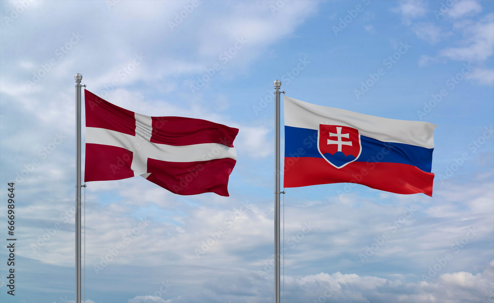 Slovakia and Denmark flags, country relationship concept Slovakia and Denmark flags, country relationship concept
