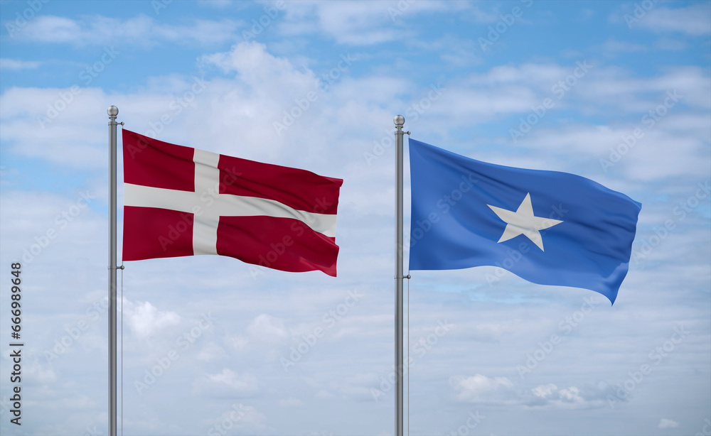 Somalia and Denmark flags, country relationship concept