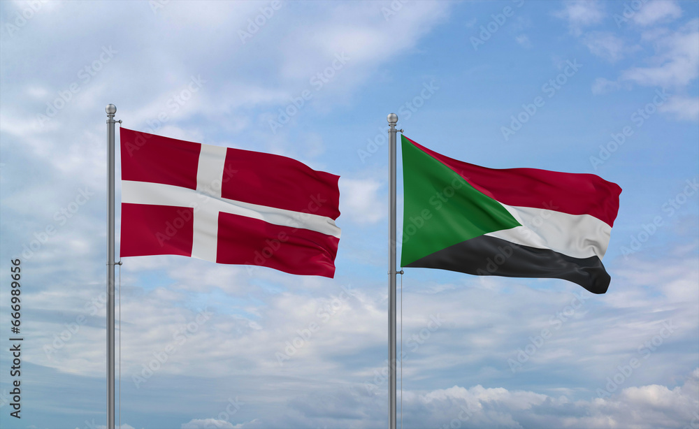 Sudan and Denmark flags, country relationship concept Sudan and Denmark flags, country relationship concept